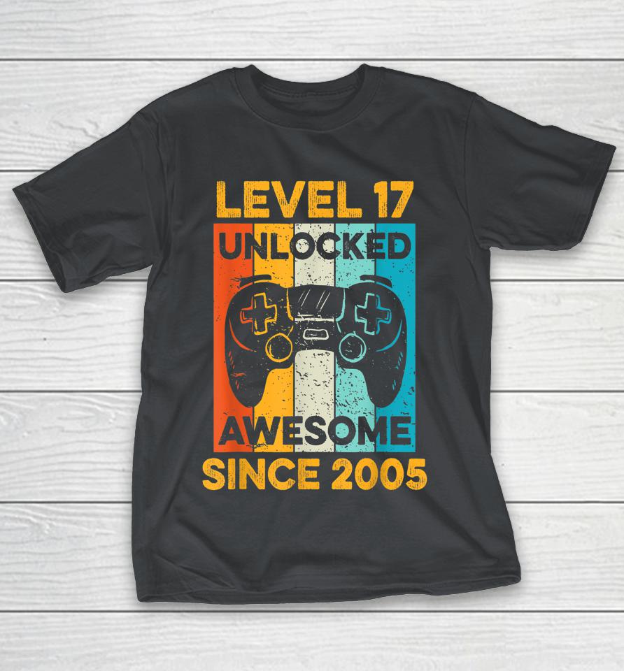 17th Birthday Gift Level 17 Unlocked Awesome Since 2005 Boys Shirts