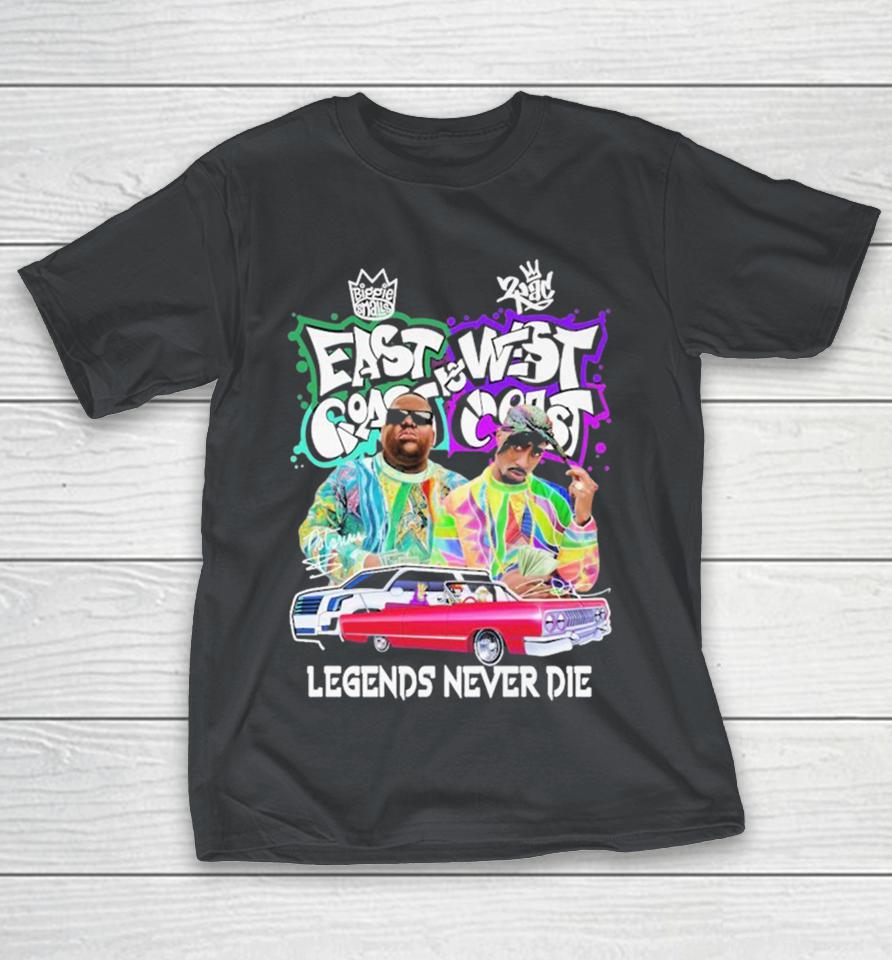Biggie Smalls The Notorious B.I.G. East Coast Vs 2pac Tupac Shakur West Coast Legends Never Die Shirts