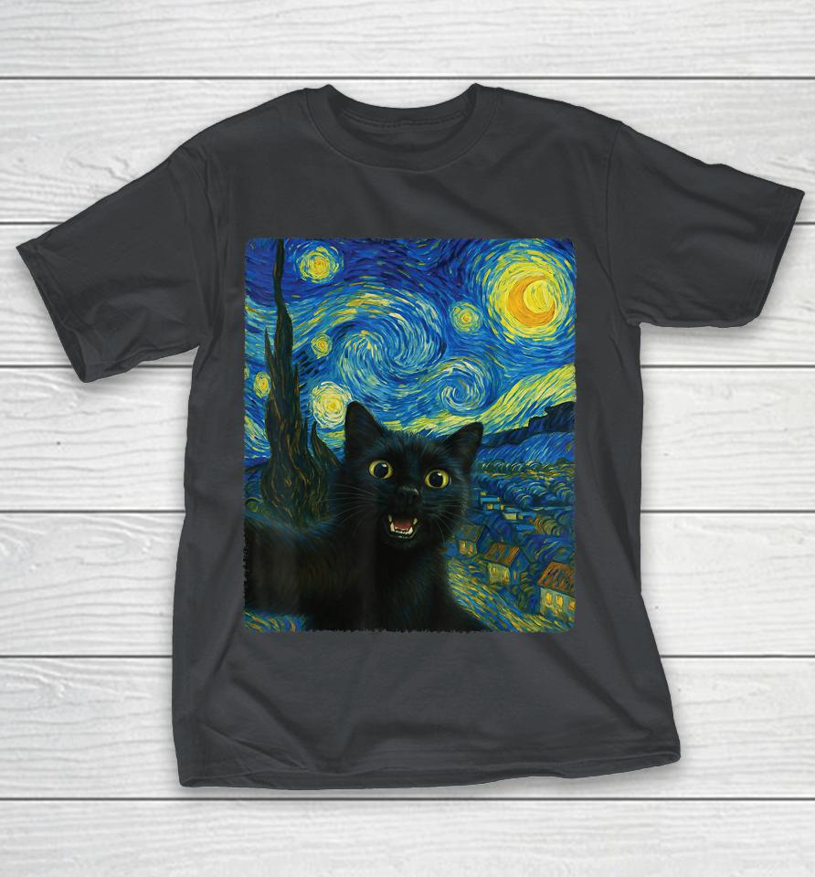 Black Cat Starry Night Van Gogh Cat Selfie Cat Mom Cat Lover Shirts