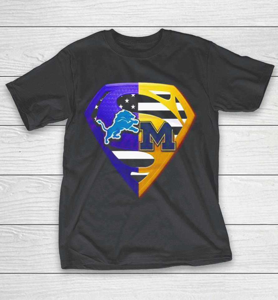 Diamond Detroit Lions And Michigan Wolverines Superman Logo Shirts