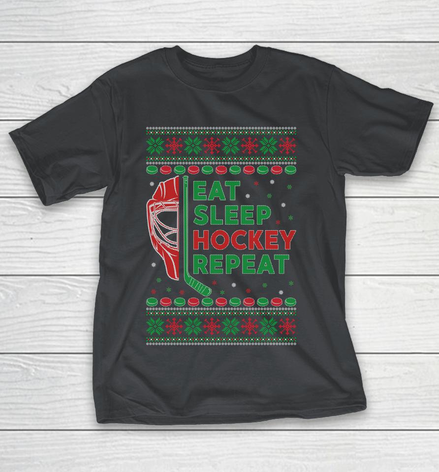 Eat Sleep Hockey Repeat Christmas Shirts