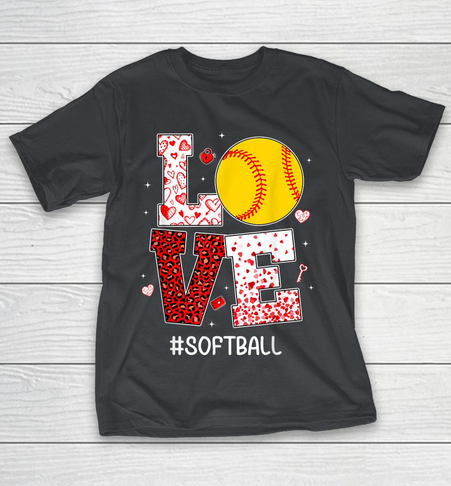 Funny Valentine's Day Hearts Love Softball Shirts