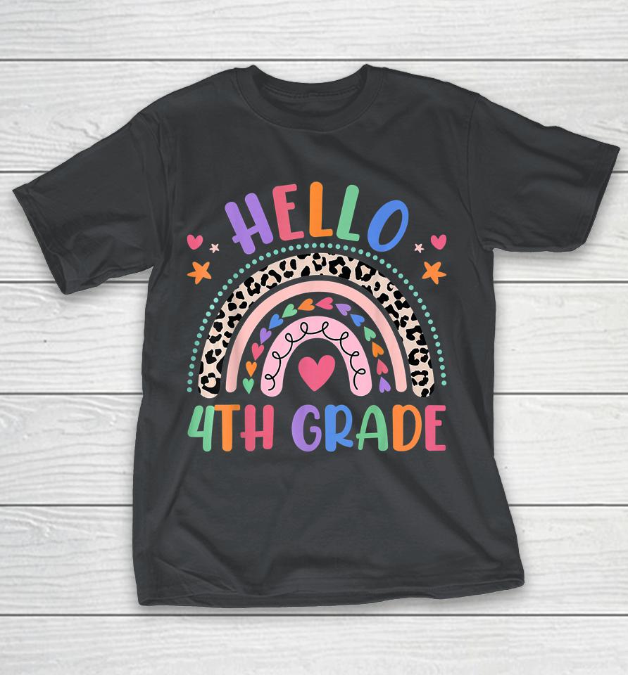 Hello 4th Grade Leopard Boho Rainbow 1st Day Of School Shirts