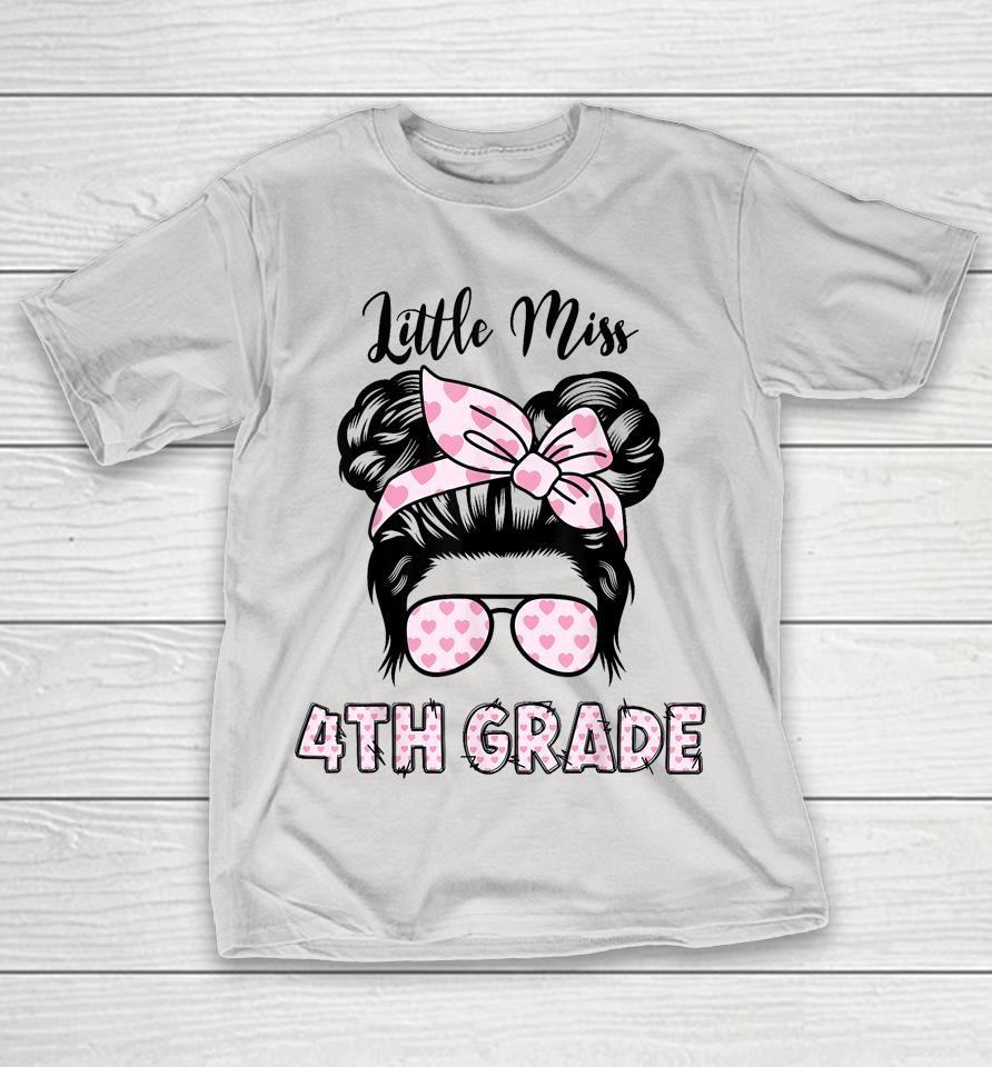 Hello 4th Grade Messy Bun Girls Cute Heart Back To School Shirts