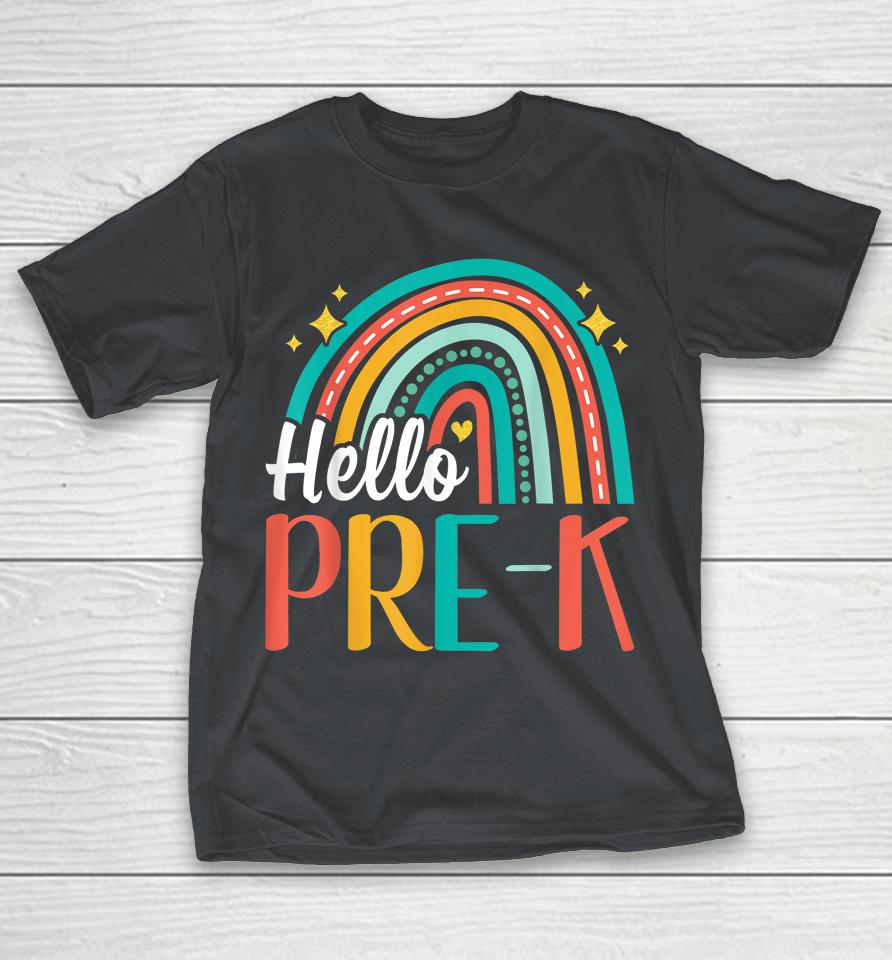 Hello Pre-K Rainbow For Teachers Student Girl Kids First Day Shirts