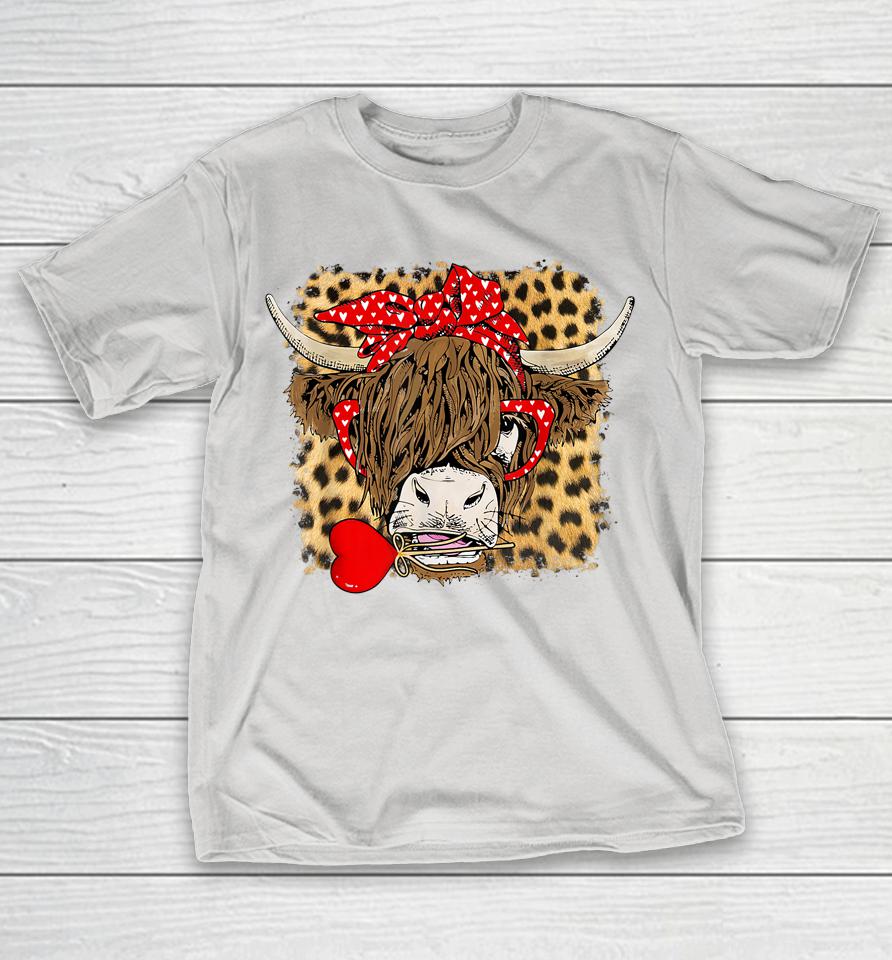 Leopard Love Highland Cow Heifer Bandana Valentines Day Shirts