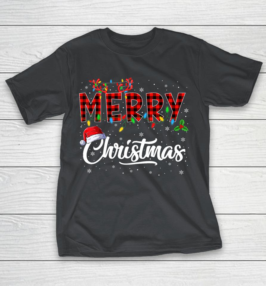 Merry Christmas Lights Santa Hat Xmas Family Shirts