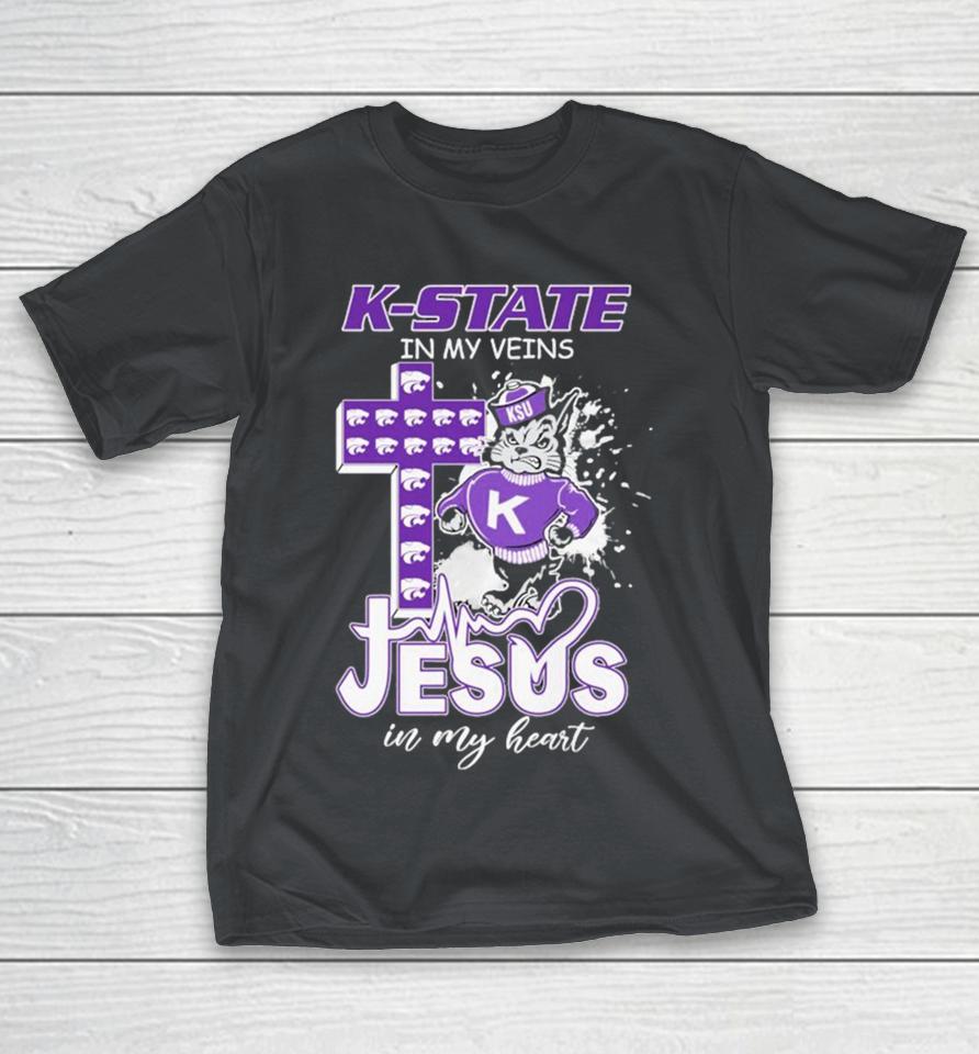 Official Kansas State Wildcats In My Veins Jesus In My Heart Mascot Shirts