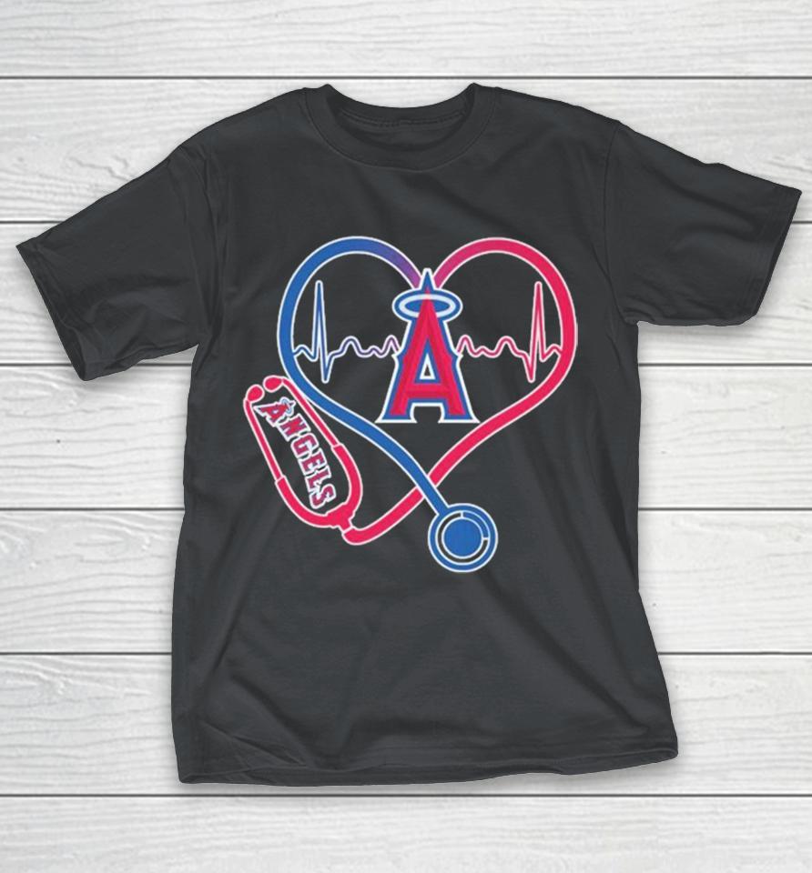 Official Los Angeles Angels Caring Hearts Nurse Stethoscope Heartbeat Shirts