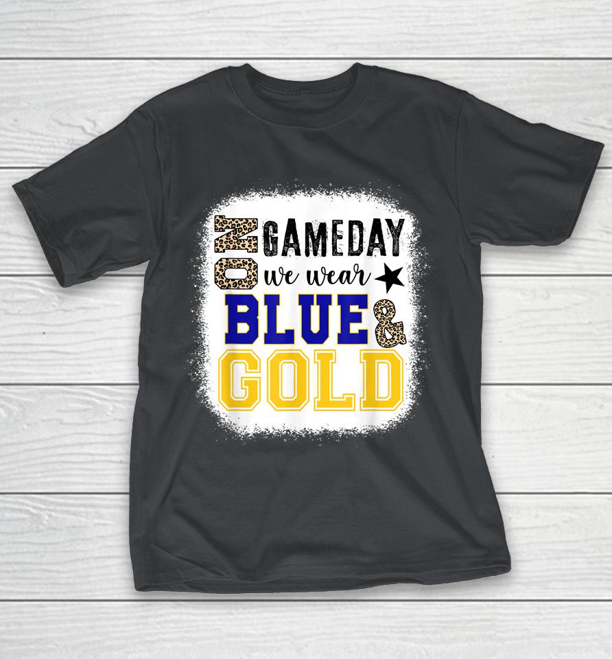 On Gameday Football We Wear Gold And Blue Leopard Print Shirts