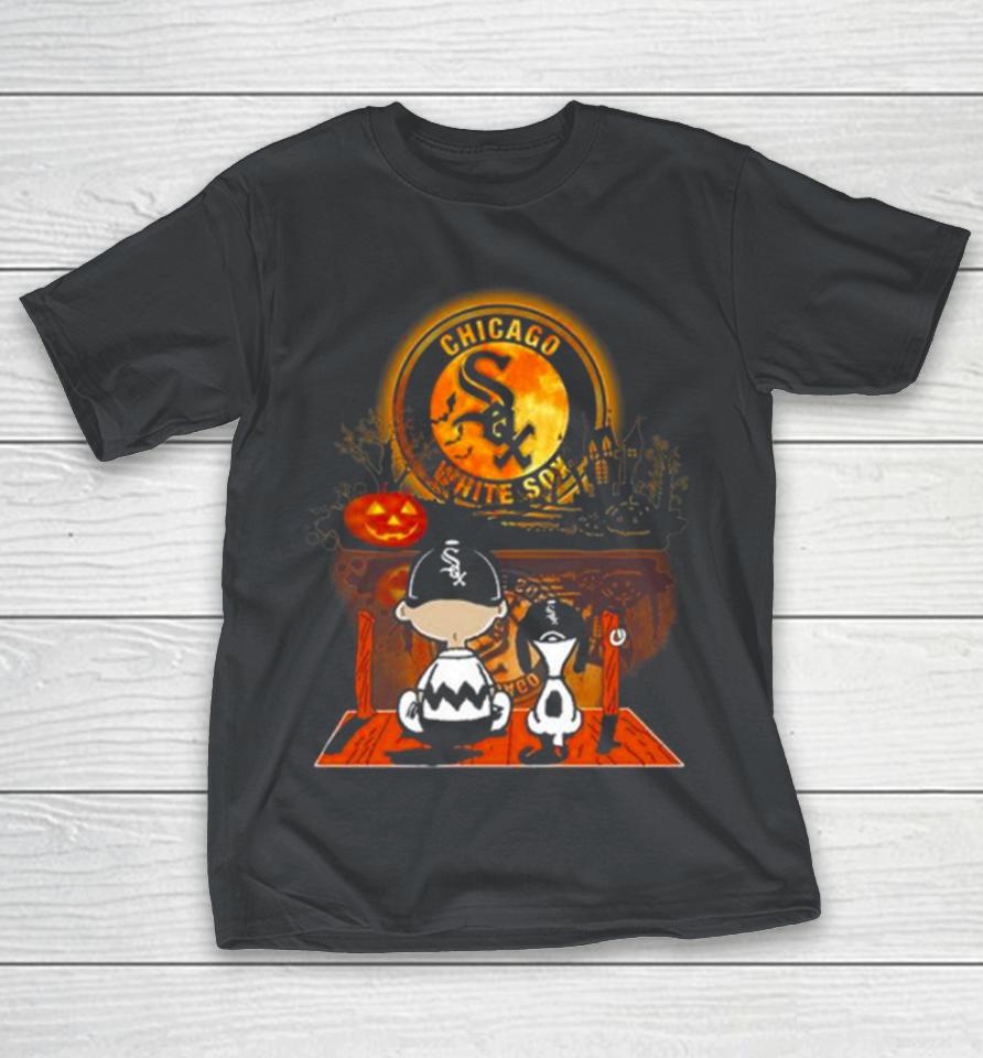 Peanut Snoopy And Charlie Brown Chicago White Sox Sitting Under Moon Halloween 2023 Shirts