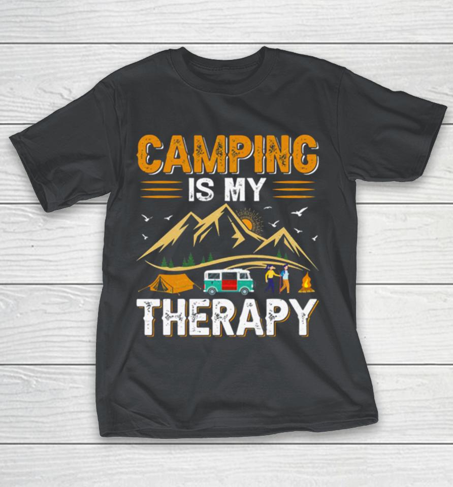 Retro Camping Is My Therapy Camping Funny Quote Shirts