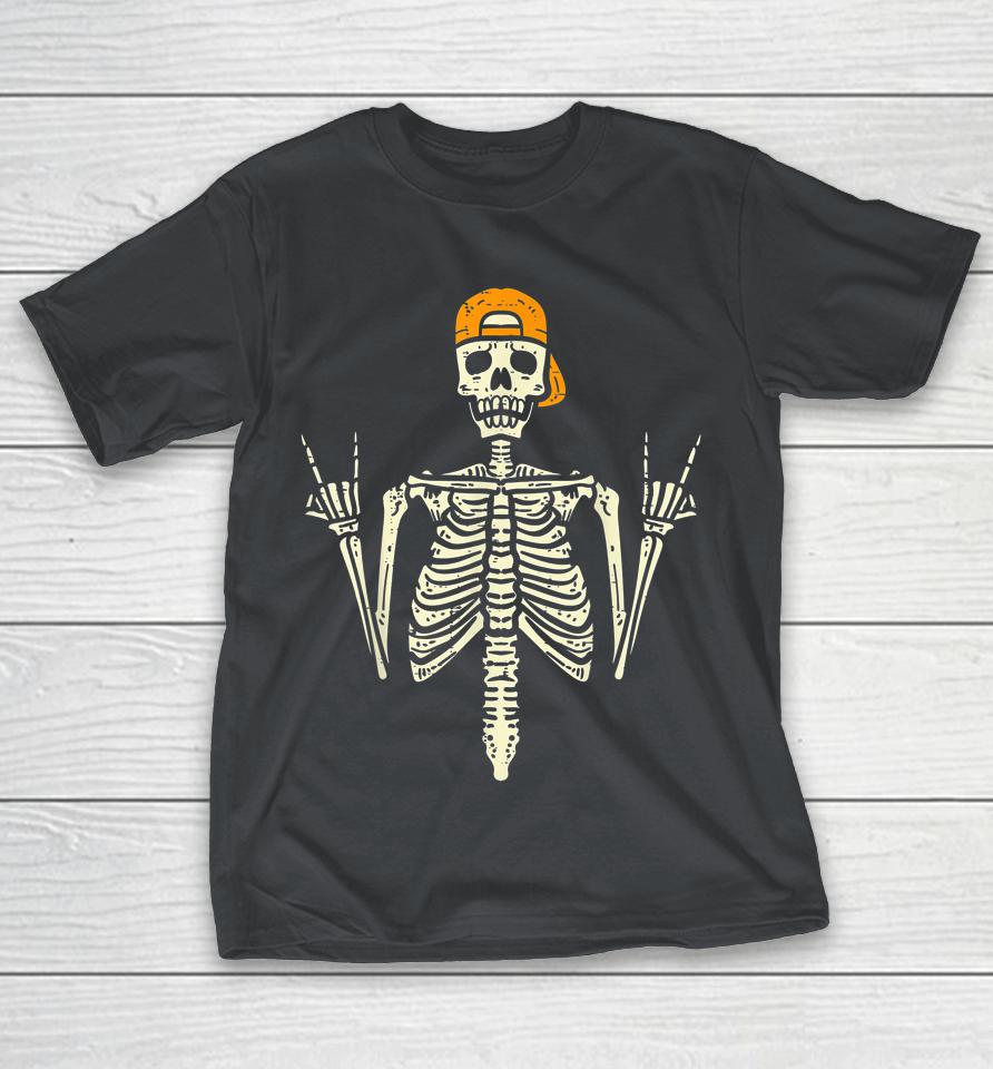 Rocker Skater Skeleton Cap Cool Halloween Punk Shirts WoopyTee