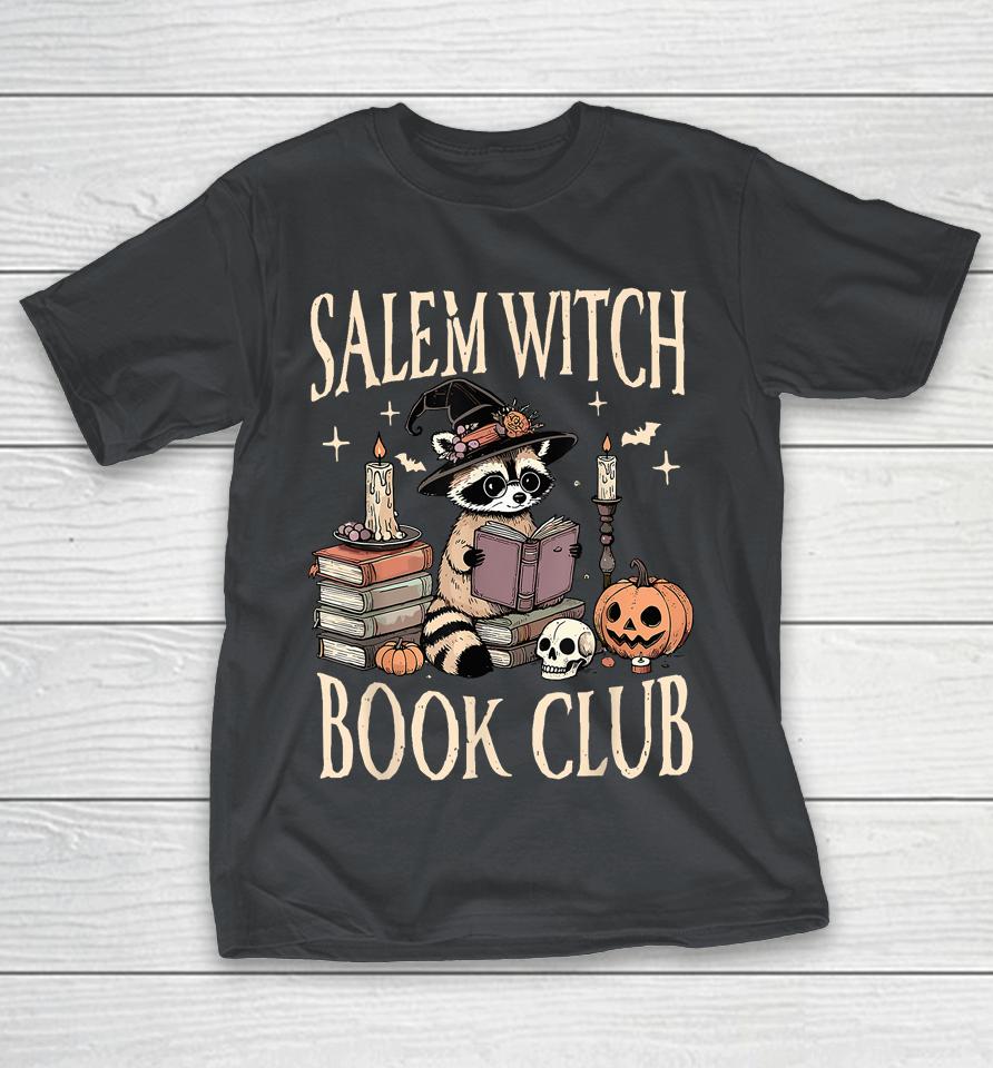 Salem Witch Book Club Halloween Raccoon Witch Reading Book Shirts