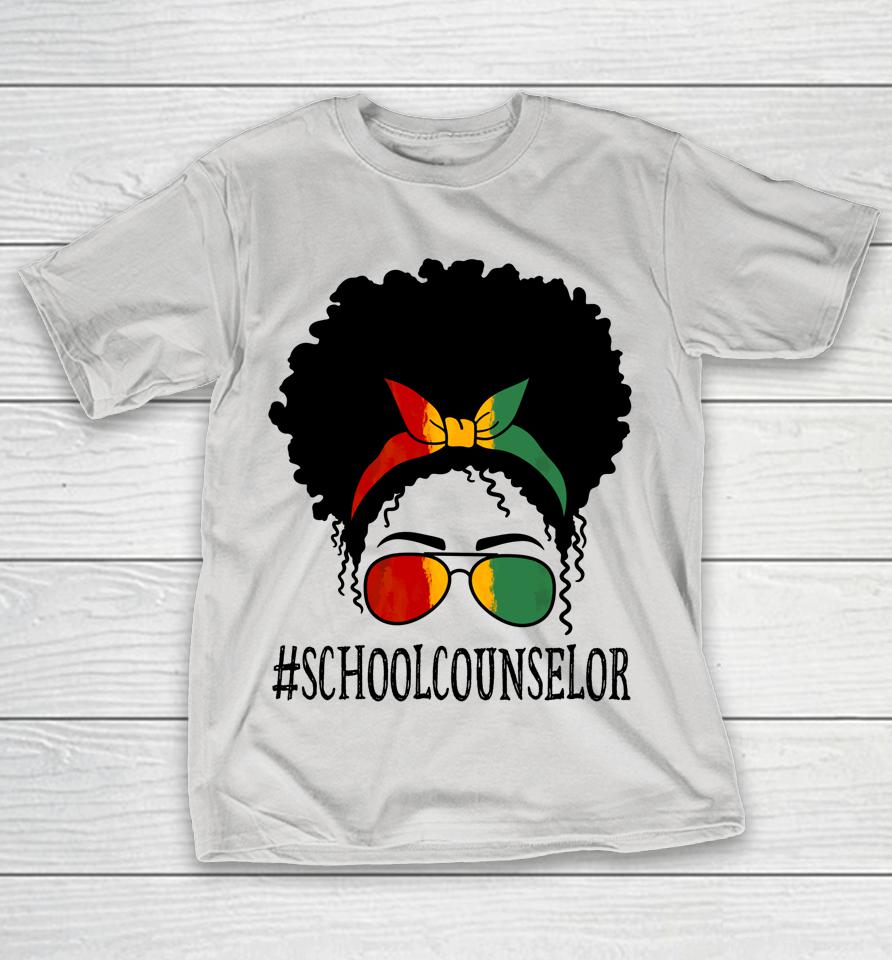 School Counselor African Women Messy Bun Black History Month Shirts