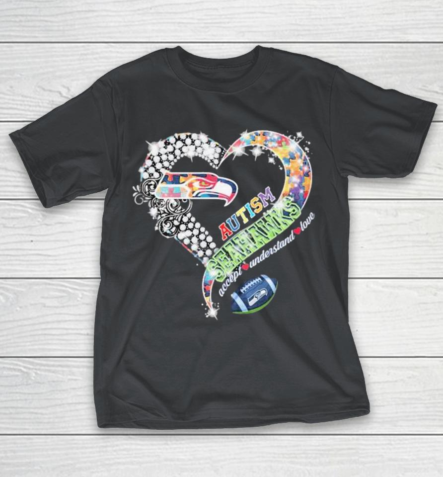 Seattle Seahawks Autism Accept Understand Love Awareness Diamond Heart Shirts