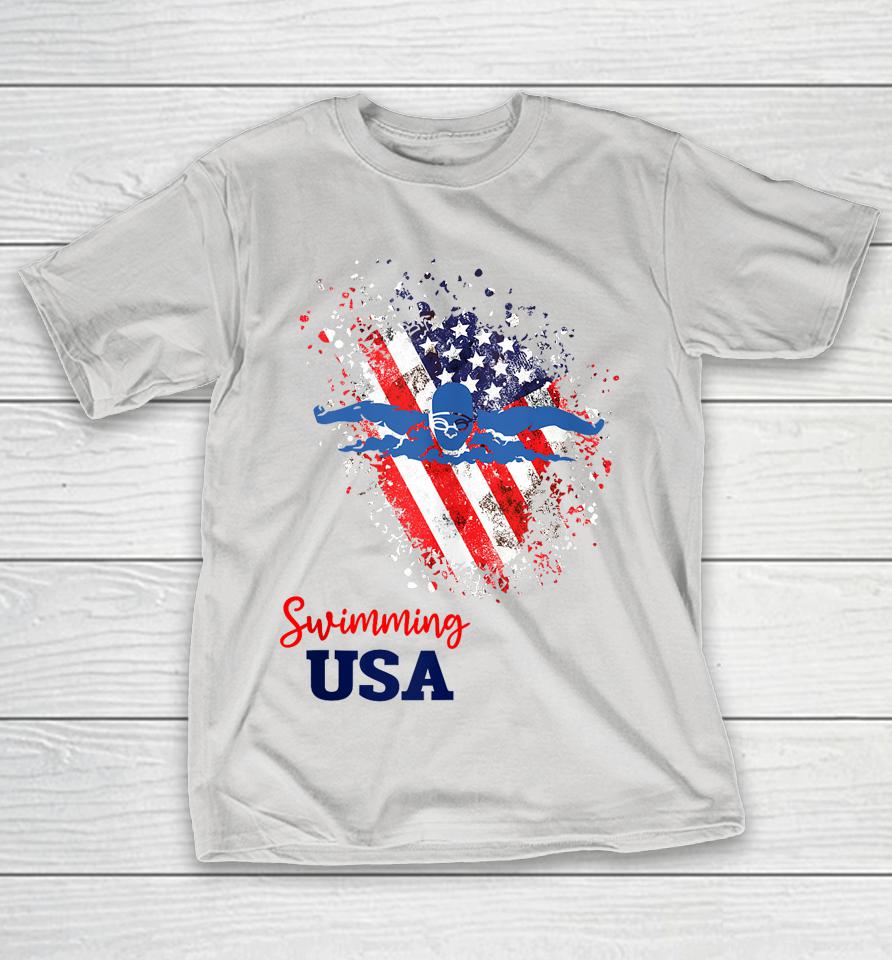 Swimming Support Team Flag USA Pool Swimmer American Swim Shirts