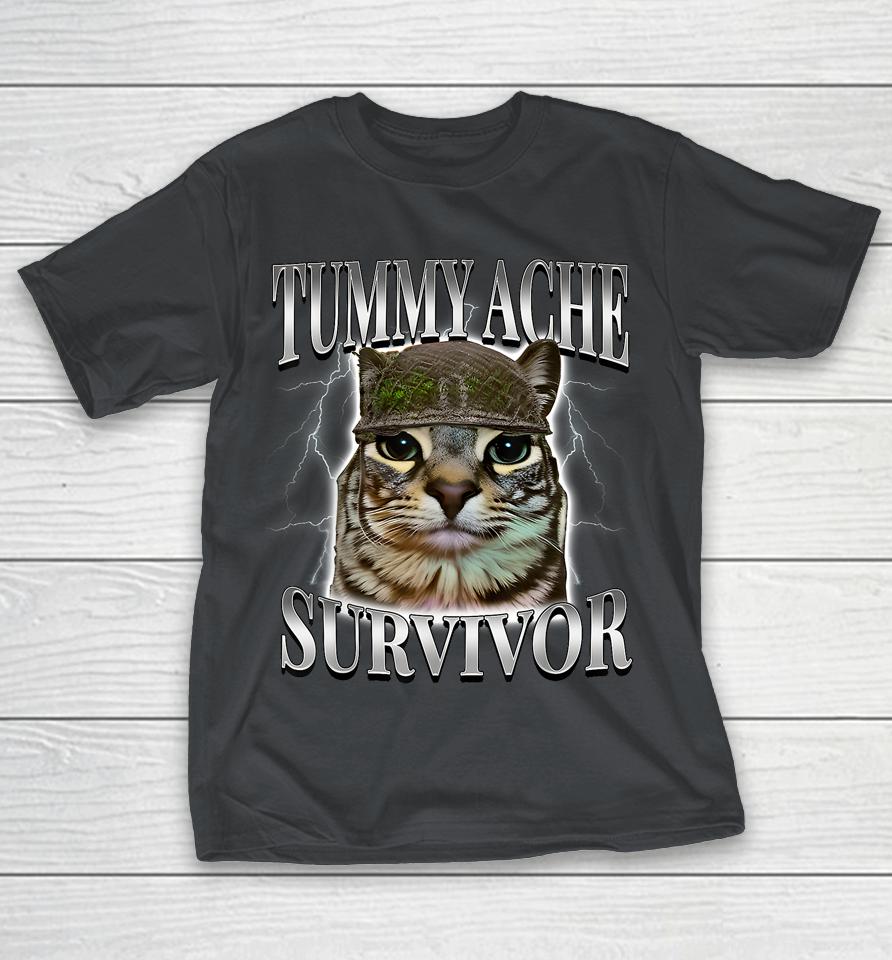 Tummy Ache Survivor Cat Meme Funny Saying Cats Animals Shirts