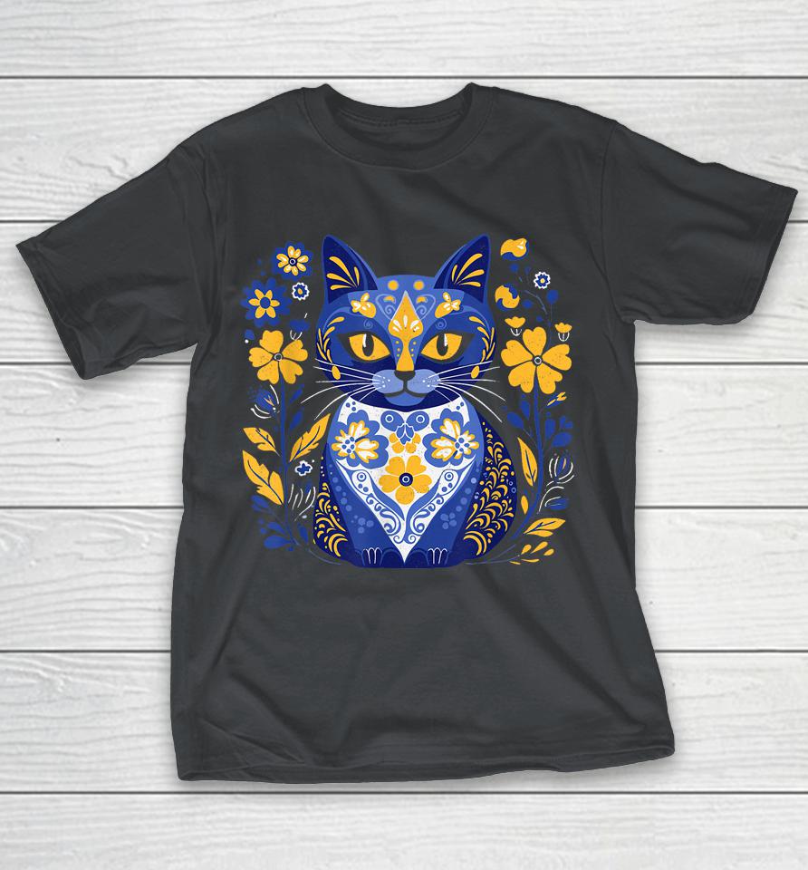 Ukraine Cat Floral Vintage Ukrainian Flag Vyshyvanka Style Shirts