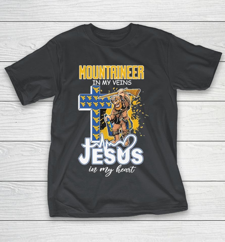 West Virginia Mountaineers In My Veins Jesus In My Heart Mascot Shirts