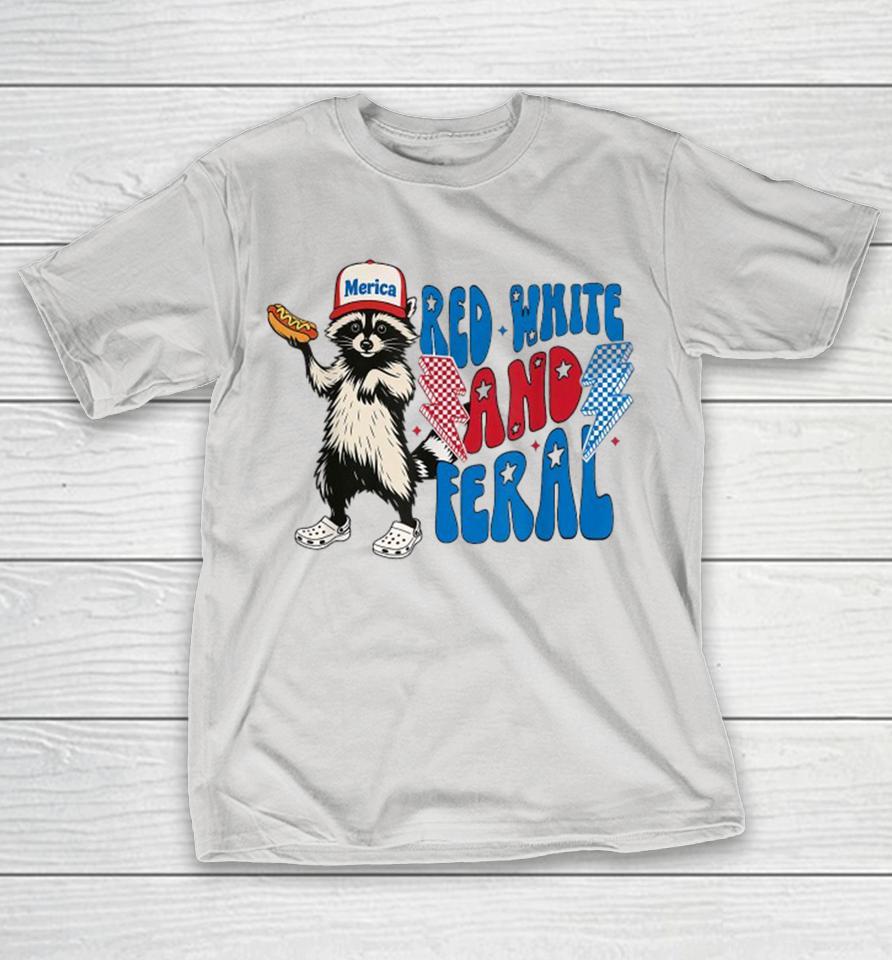 Red White And Feral Raccoon USA 4th Of July Shirts